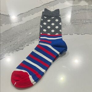 Polka Dot and Striped Men's Sock - Gray, Blue, Red